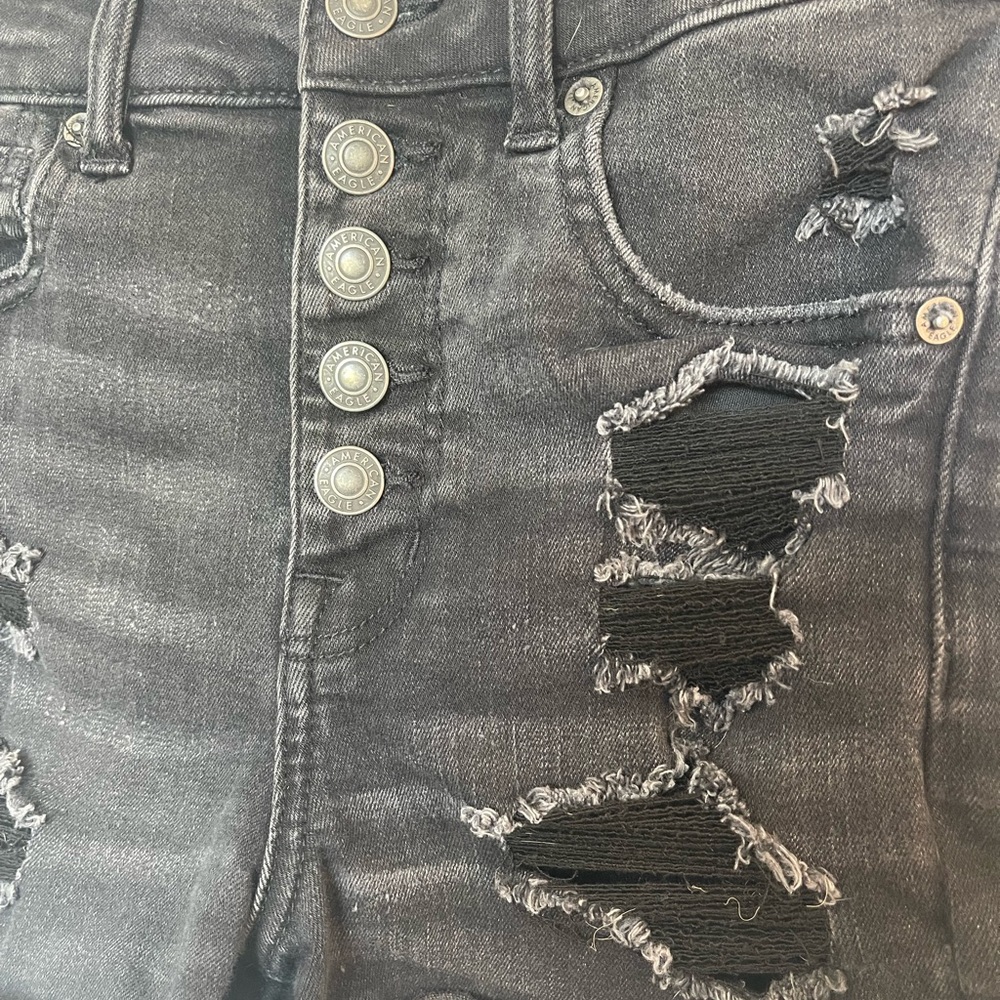 American Eagle Black Distressed Button Up Shorts - image 2